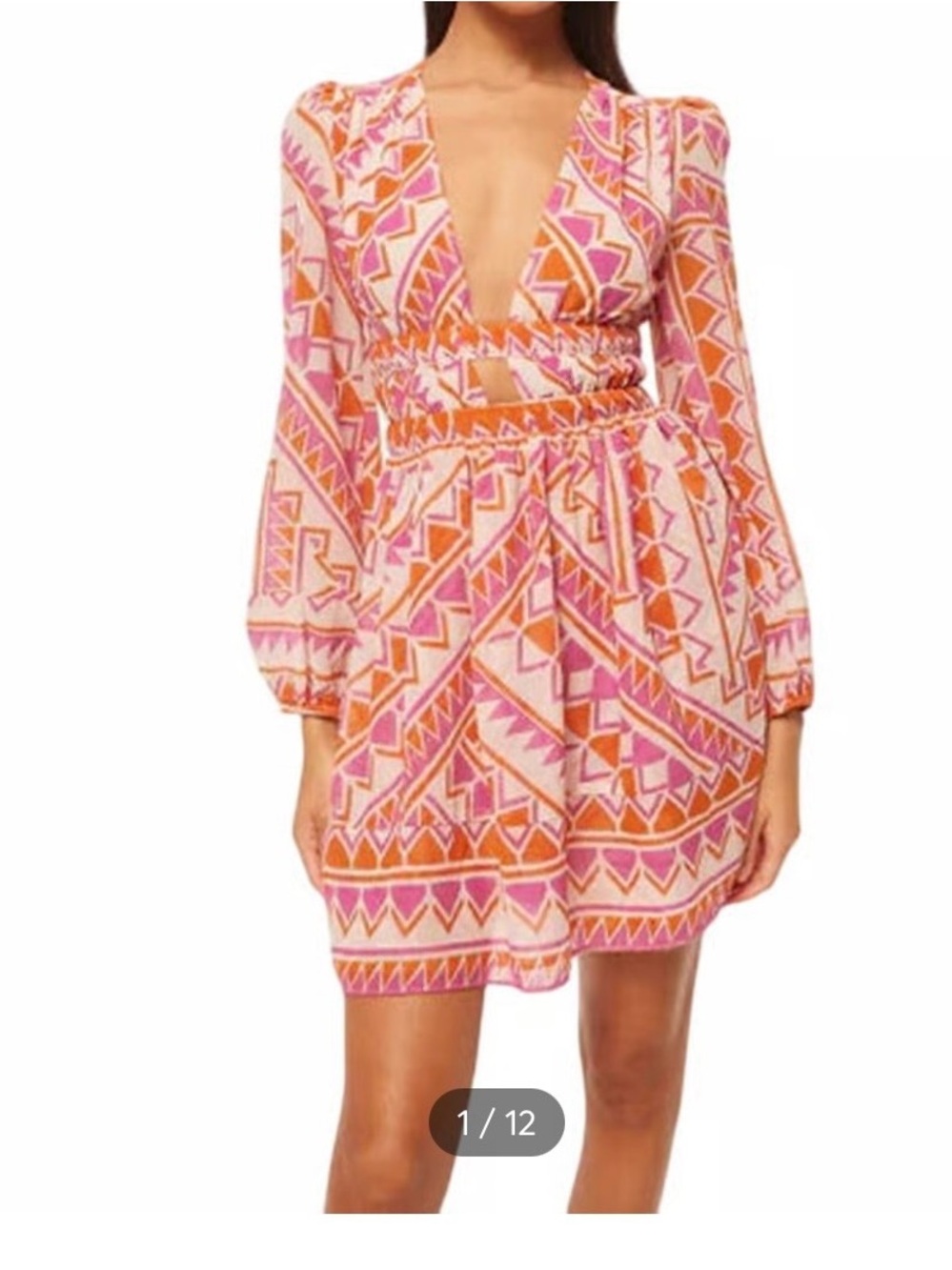 Misa Los Angeles Pink & Orange Geometric V-Neck Mini Dress